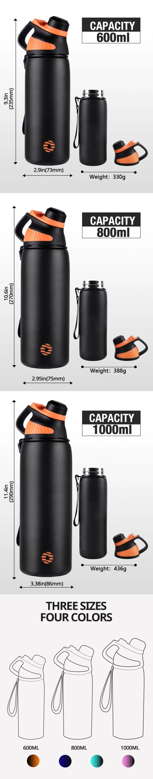 Thermos Outdoor Sport Stainless Steel Water Bottle 1000ml Thermos Outdoor Sport Stainless Steel Water Bottle 1000ml