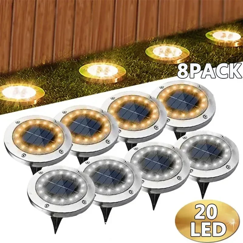 1/4/8pcs Solar Lights Outdoor 8/20leds Disk Underground Lamp Spotlight Buried
