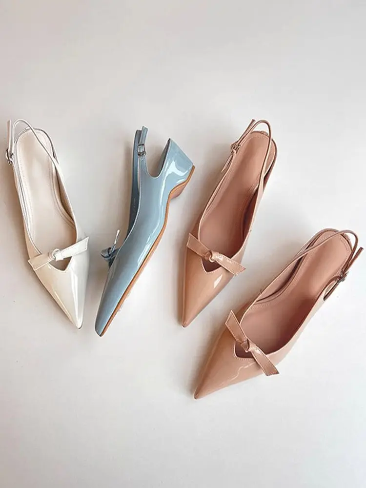 Ruyan Vuicr Knot Head Cover Sandals Women's Patent Leather Pointed Toe Mary