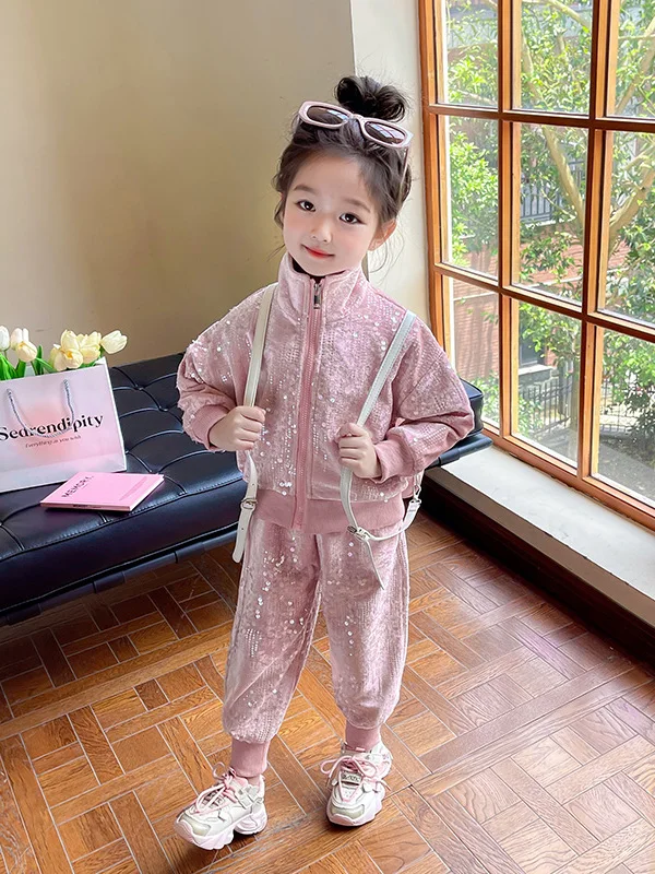 Girls Faionable Sequin Sport Set Baby Outfit Spring Autumn Sle Children