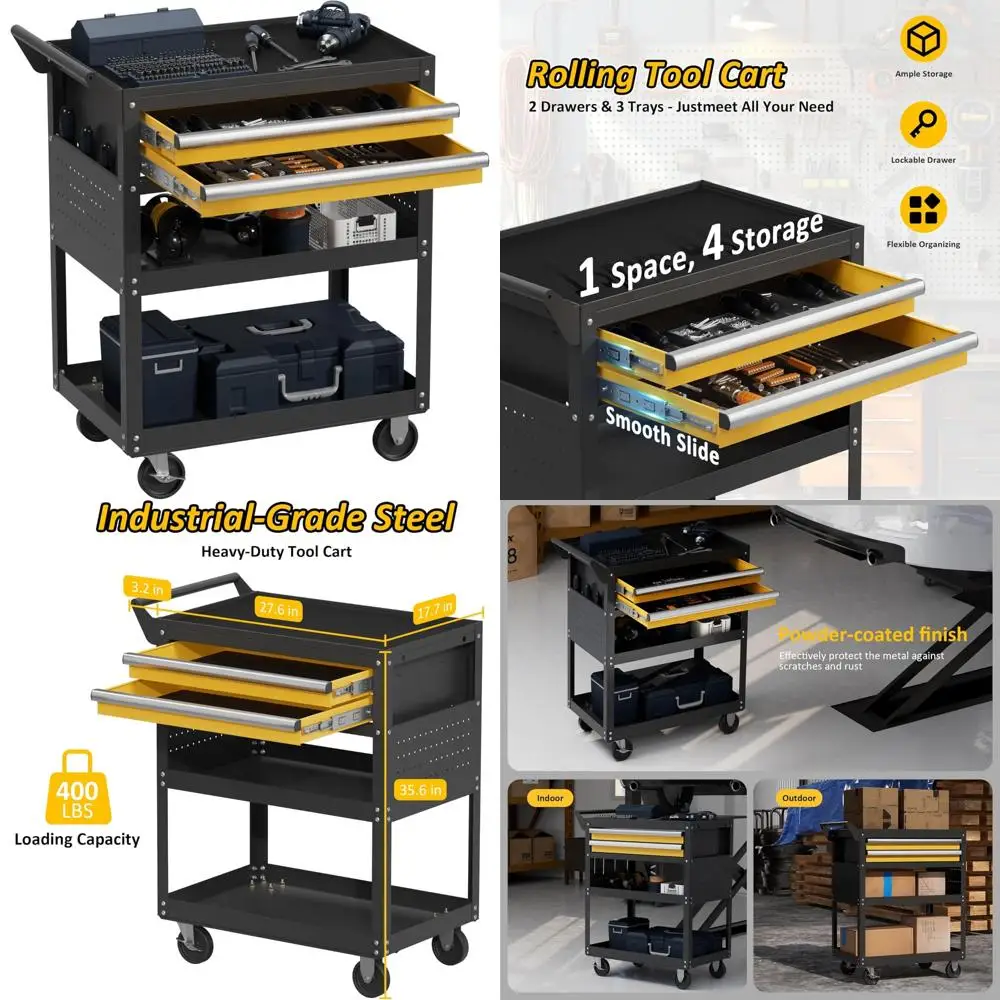 Heavy-duty 5-tier Rolling Tool Cart With Drawers, Pegboards, And Locking