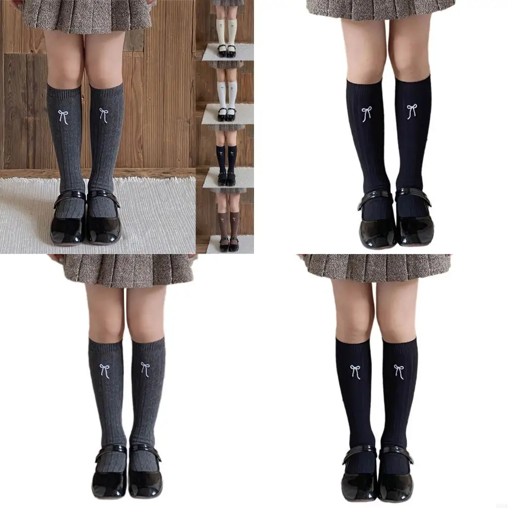 Breathable Cotton Socks Kids Calf Length Socks With Bowknot Design For Age