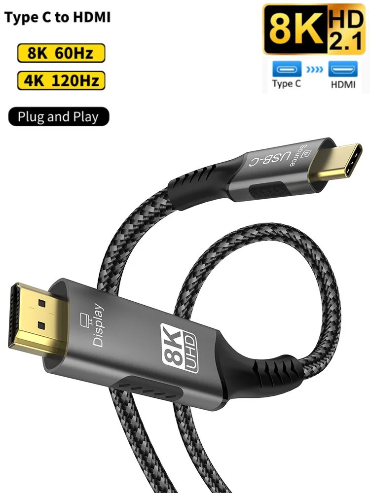8k USB C To HDMI 2.1 Cable Adapter 8k60hz Type C To HDMI Cable For Thunderbolt
