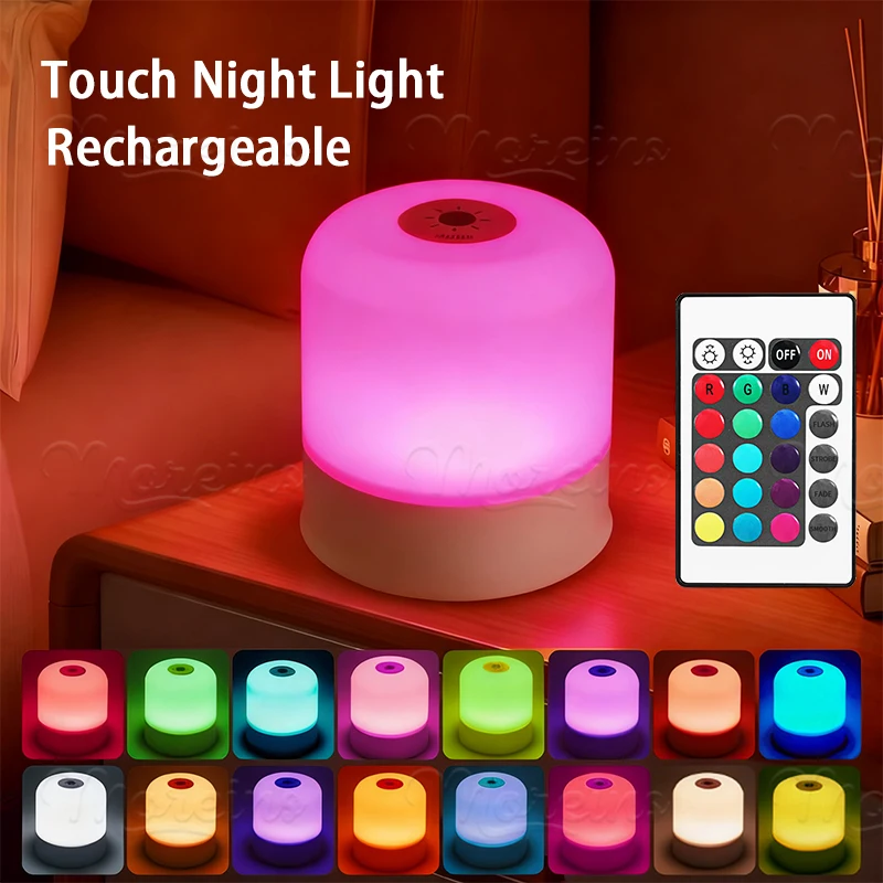 Rechargeable RGB 13 Color Changing Night Light Remote Control Touch USB Night
