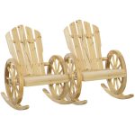 2 Piece Wooden Adirondack Rocking Chair Reclining Armchair Outdoor Garden Furniture Patio Porch Rocker - Natural
