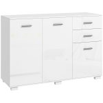 Sideboard, Modern Storage Cabinet With 2 Drawers, 3 Doors And Adjustable Shelves, Kitchen Cabinet For Living Room, Dining Room, High Gloss White