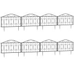 Decorative Garden Fencing, 8PCs Outdoor Picket Fence Panels, Rustproof Metal Wire Landscape Flower Bed Border Edging Animal Barrier, Black