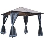 3m X 3m Hardtop Metal Frame Mesh Draped Gazebo Black