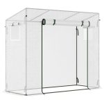Small Walk-in Garden Greenhouse With Steel Frame, Large Roll-up Door And Windows, 200Lx76Wx168Hcm, White